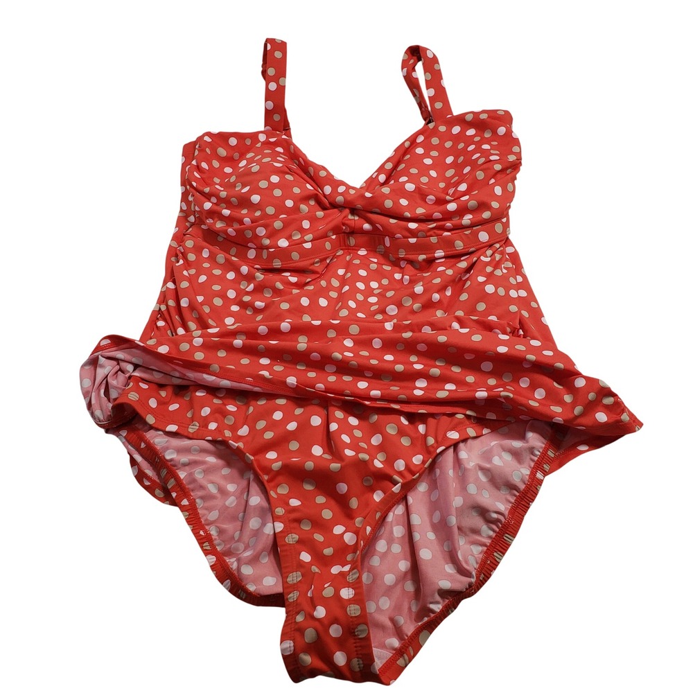 Merona‎ Womens Polka Dot Swim Dress 22W Red White ZDSS0121